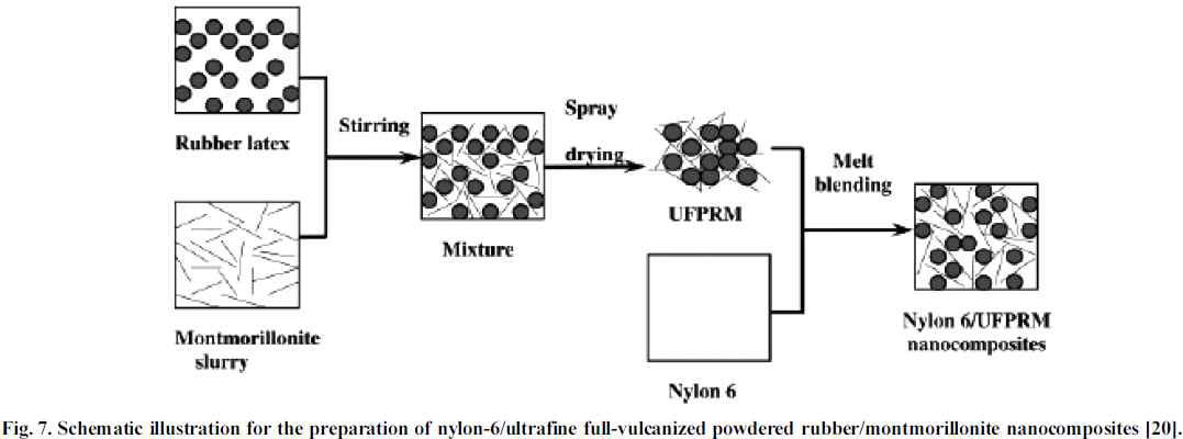 Schematic illustration for the preparation of nylon-6/ultrafinefull-vulcanized powdered rubber/montmorillonite nanocomposites.