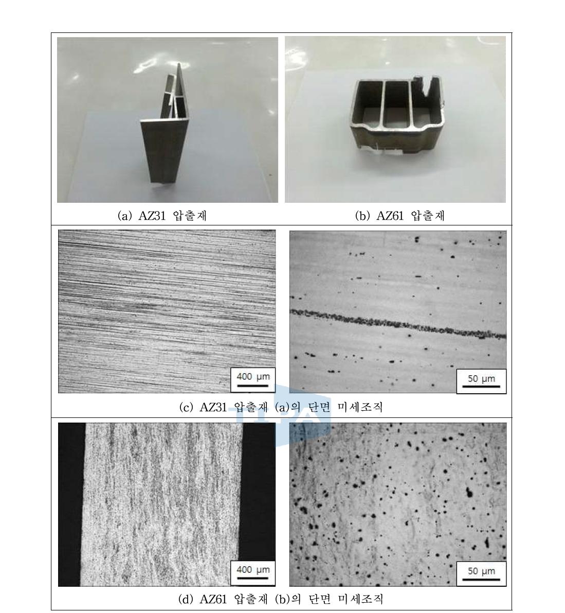 AZ31 및 AZ61압출재의 형상 및 단면 미세조직