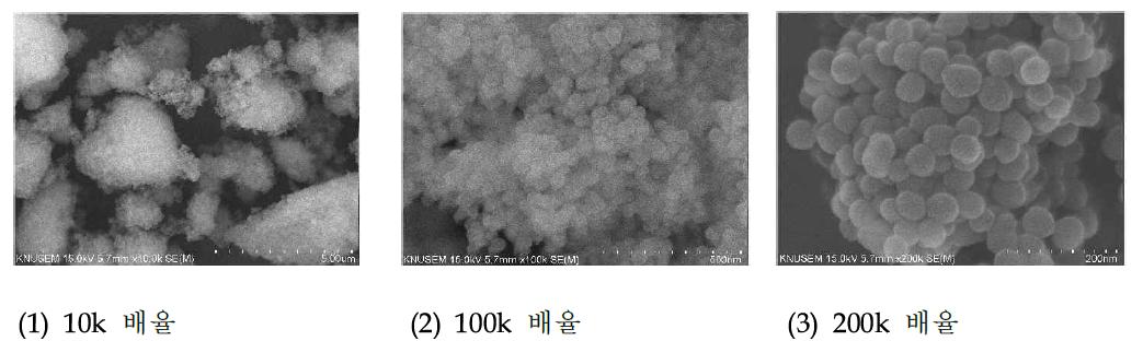 분산 테스트에 사용된 SiO2의 전자현미경(SEM) 사진.