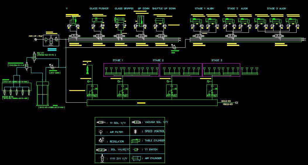 강화 유리 검사기 위한 공압 회로도