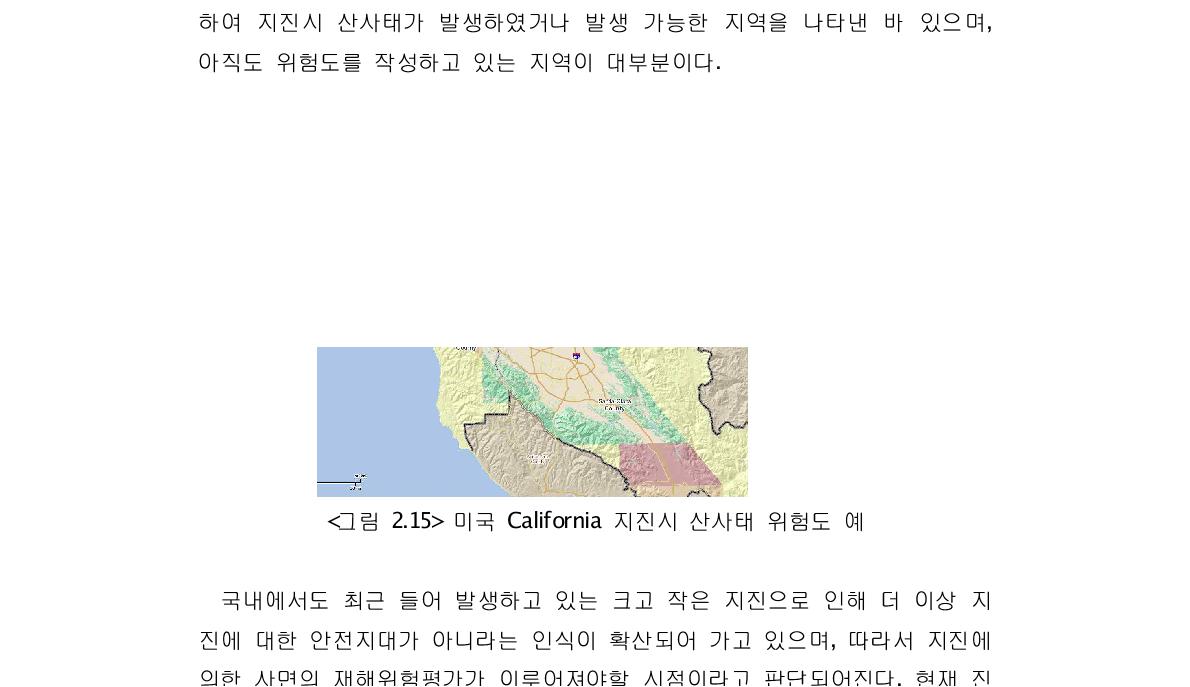 미국 California 지진시 산사태 위험도 예