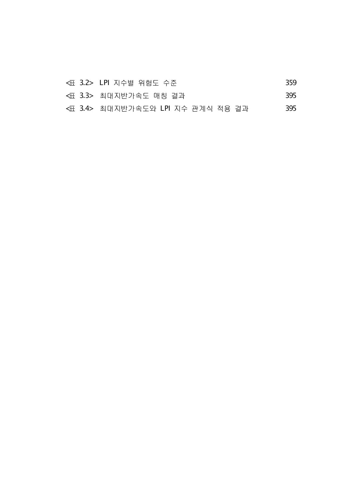 최대지반가속도와 LPI 지수 관계식 적용 결과 ··················395