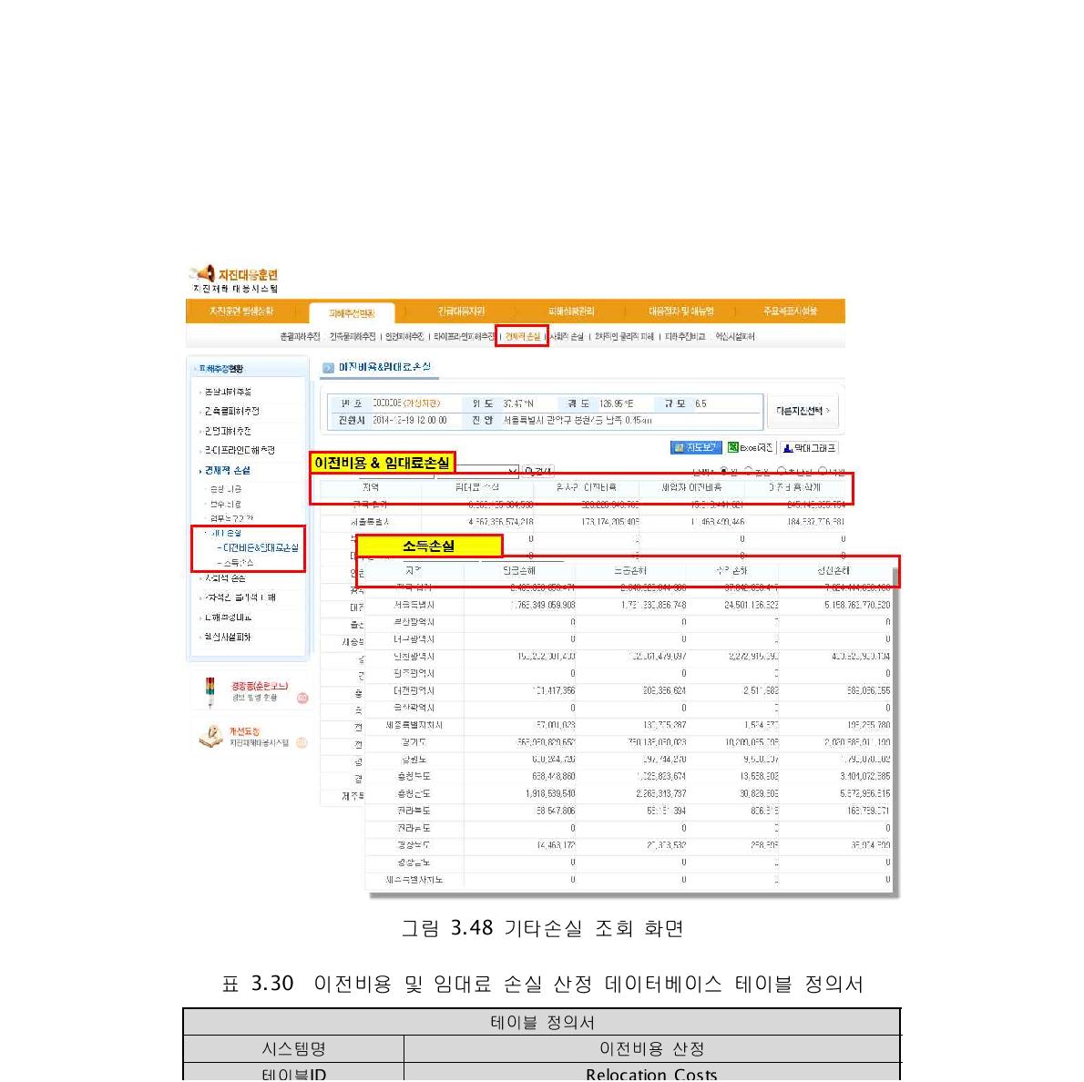 기타손실 조회 화면