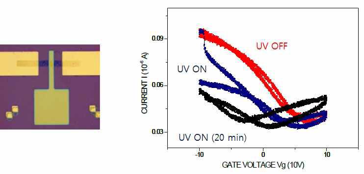 채널길이 40 ㎛ 그래핀-ZnO 하이브리드 소자의 광반응특성