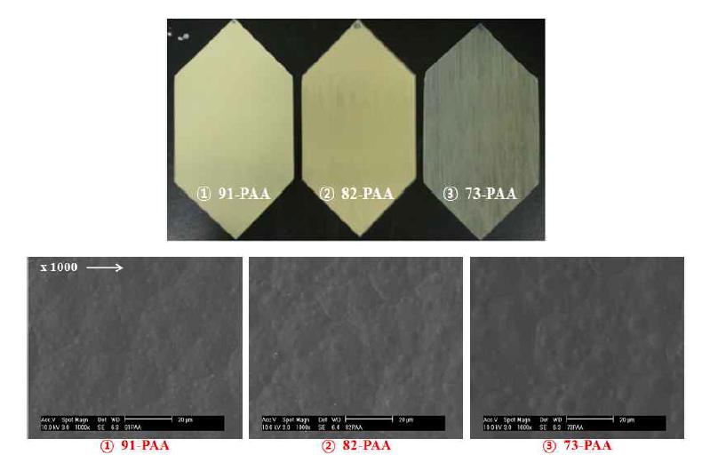 폴리아민산의 농도에 의한 코팅 표면의 변화