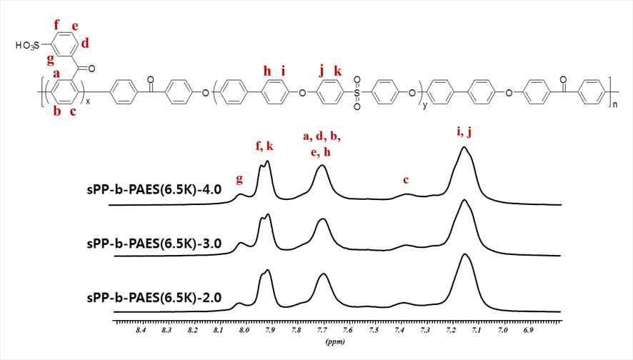 이온교환능이 다른 A6 고분자 시리즈의 1H-NMR data