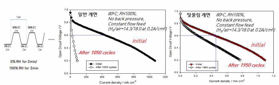 Wet/dry cycling 전후의 IV polarization 비교