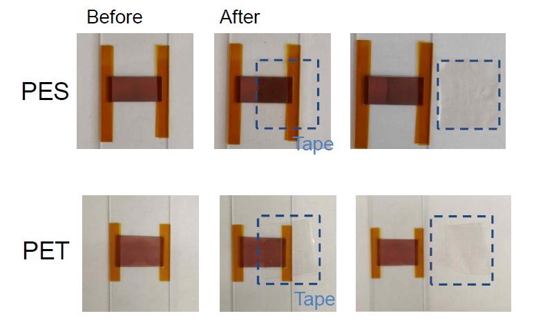 PES 및 PET 기판상 구리나노입자 기반 박막의 광열처리 후 접착력 특성 평가