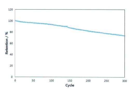 고체 고분자 전해질이 사용된 코인셀 타입 박막전지의 300회 싸이클 수명 테스트