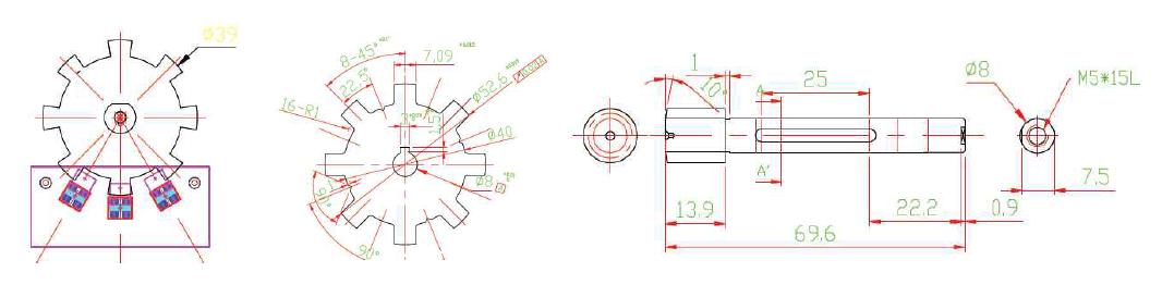 허브 내장형 SR모터 축 및 회전센서 관련부품 설계도면