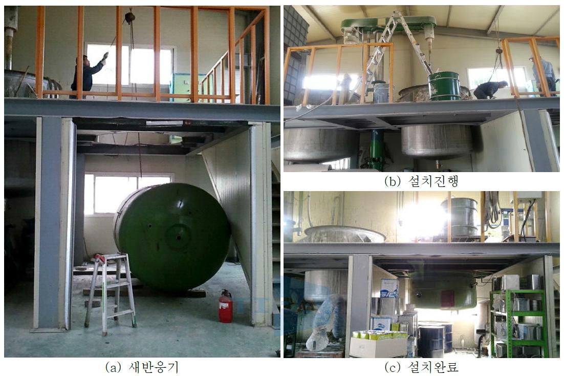 파이로트 규모의 시험양산을 위한 반응기 및 설치 사진