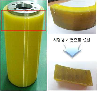 시험용으로 절삭된 롤러 시편