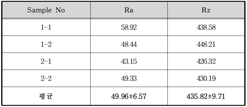 각 포인트에서의 Ra값과 Rz값