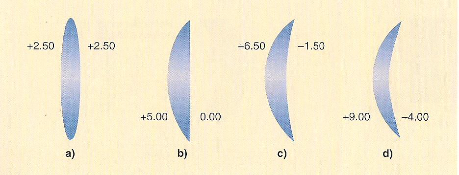 다양한 형태의 +5.00 D 렌즈