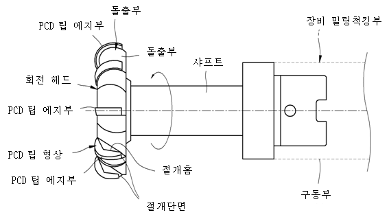 프리폼 안경렌즈 가공용 PCD 밀링커터 측면도