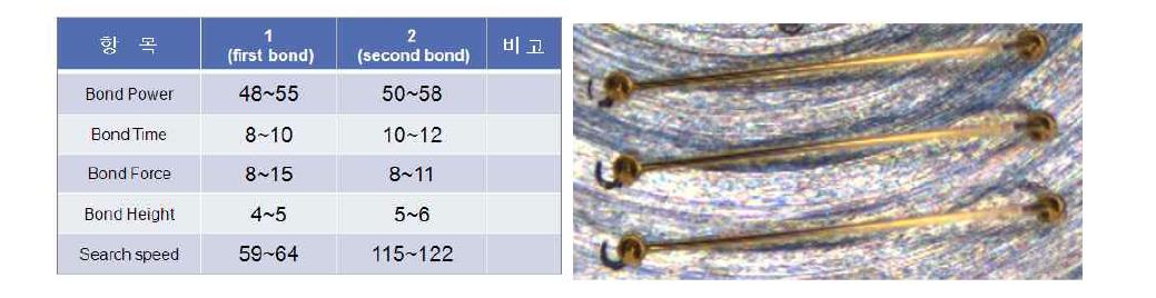 Wire bonding test 조건 및 wire bonding 시현