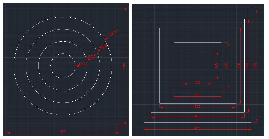 square TCV에서의 ASU의 chamber 토출 pattern 종류, (좌) hollow circle, (우) hollow square