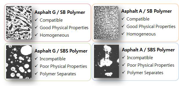 Photomicrographs of 6% of Two Polymers in Two Asphalts