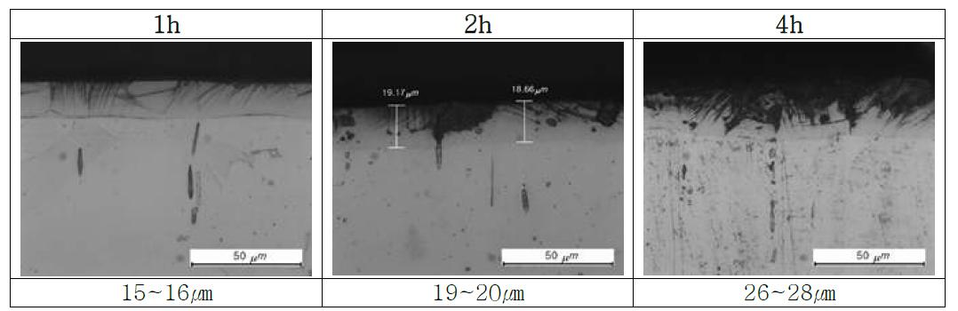 공정온도 500℃에서 질화처리시간에 따른 SUS304 시편의 단면조