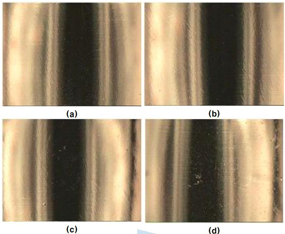 전해연마 가공 영향에 따른 표면 상태; (a),(c) 15A9sec, (b),(d) 12A 9sec after EP process