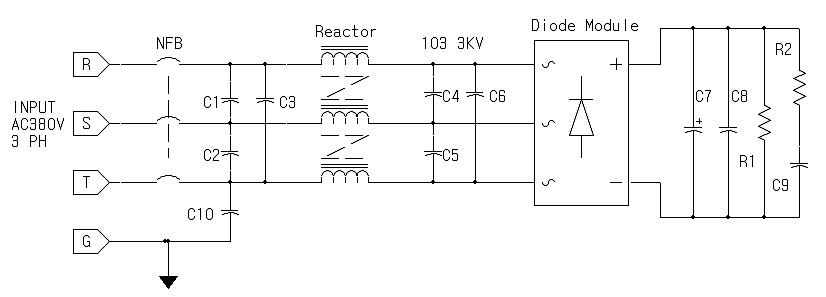 입력 3상 정류 및 필터 회로도