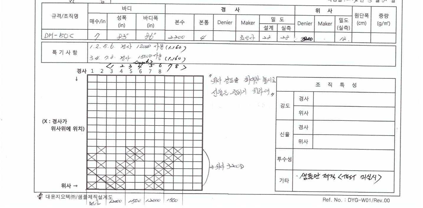 바디 매수 8.8매 및 섬도를 달리한 이중 경사빔 조직 설계도(DM-50C)