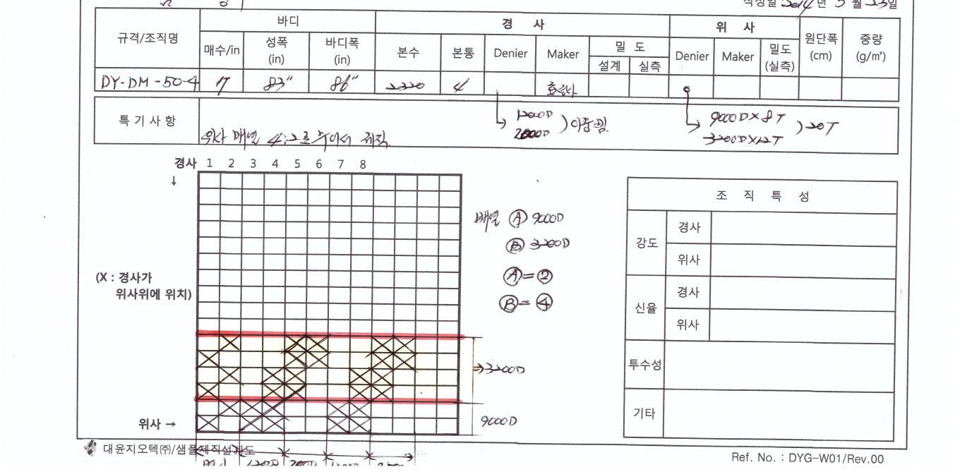 바디 매수 8.8매 및 섬도를 달리한 이중 경사빔 조직 설계도(DY-DM-50-4)