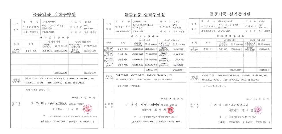 물품납품 실적증명원