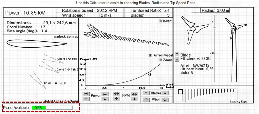 10kW 200rpm 블레이드 제작 가능 여부 확인 (해외 블레이드 성능 계산프로그램 참고)
