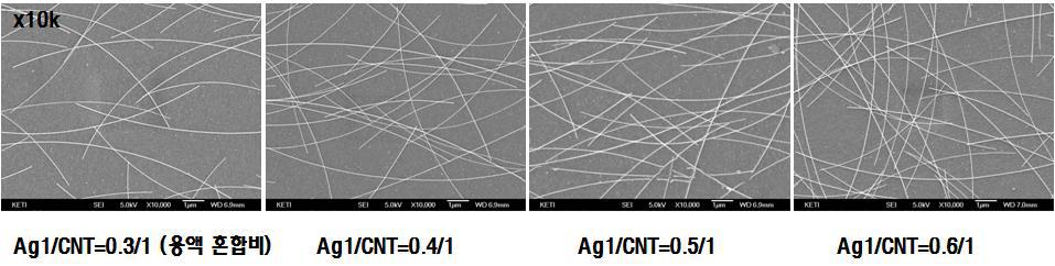 CNT 복합 코팅액 비율 별 SEM 분석