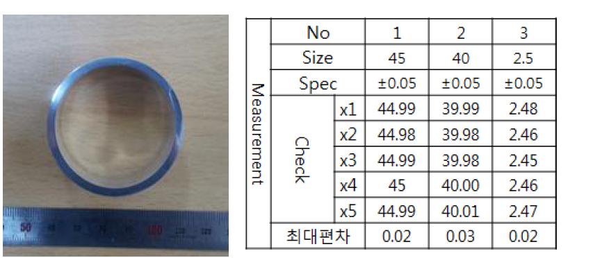 인발된 실린더 튜브의 치수 측정 결과