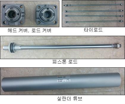 공압용 실린더의 구성 부품 (SMC사, CA2B 모델)