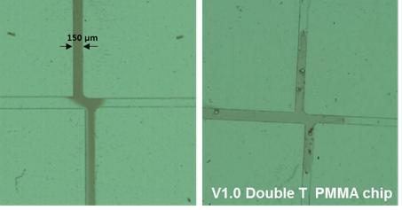 분리채널로 시료가 주입되지 않는 v0.5 double T PMMA 칩