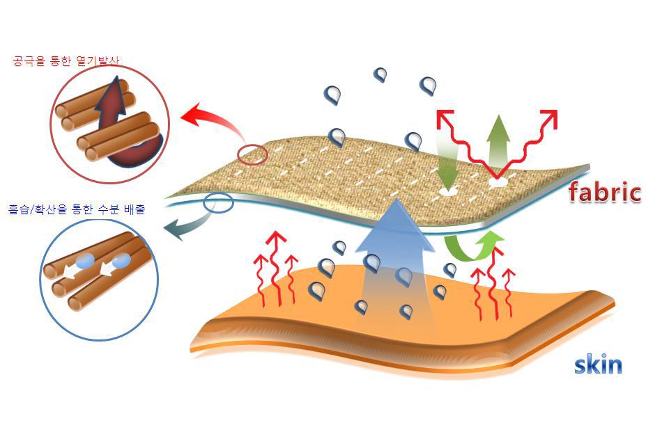 흡한 내부층/속건 외부층의 다공성 복합직물 설계