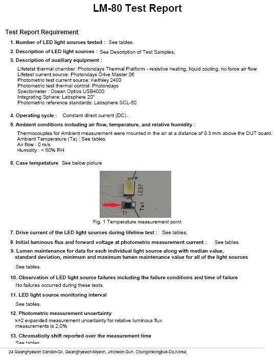 LM-80 Test Report 측정조건 (예)