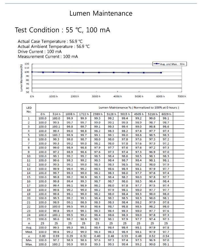 LM-80 Test Report of Lumen Maintenance (예)