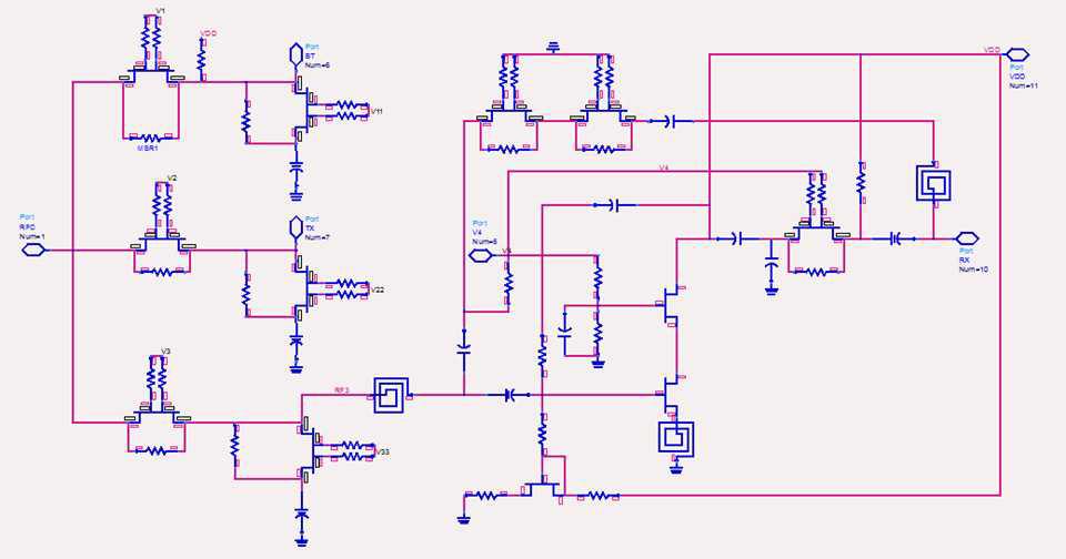 SP3T Bypass LNA의 회로도