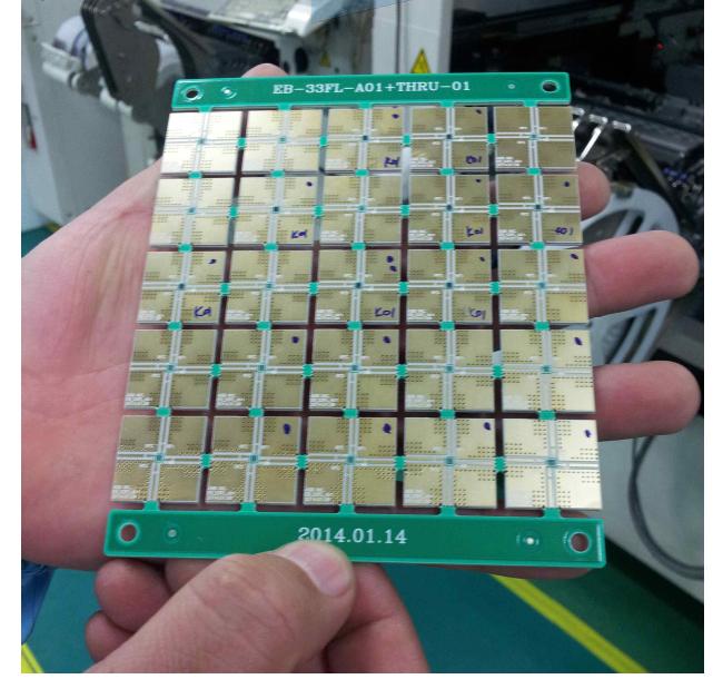 SP3T Bypass LNA IC가 실장 된 평가용 PCB 사진