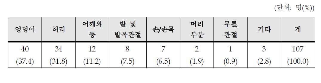 장시간 휠체어 사용 시 불편한 신체부위