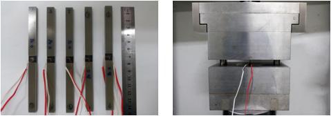 압축시험 시험편 및 시험분석 장면 사진.