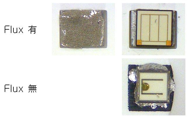 플럭스 유/무별 솔더링 결과 비교