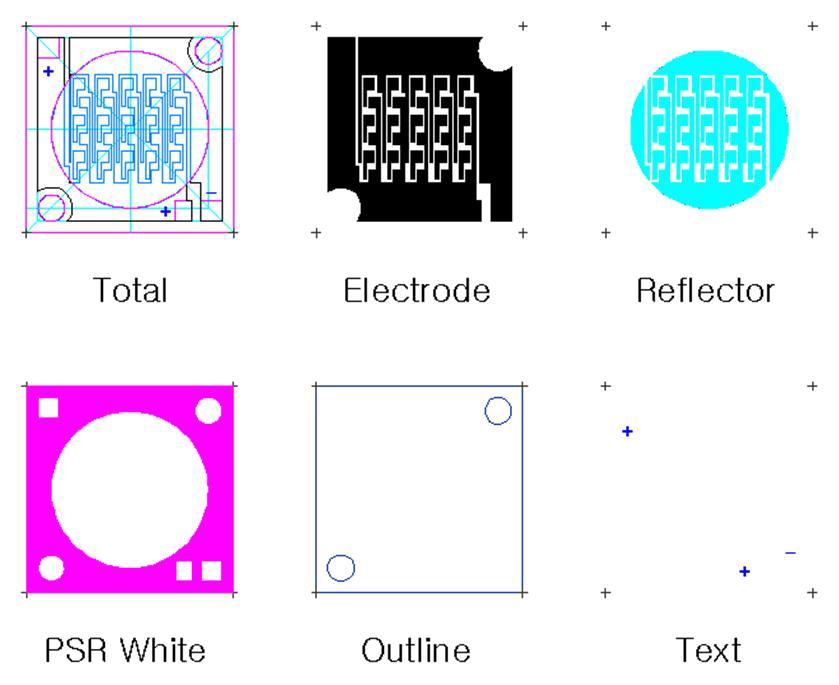 COB형 LED 모듈용 고방열성 PCB 각 층별 layout 설계안