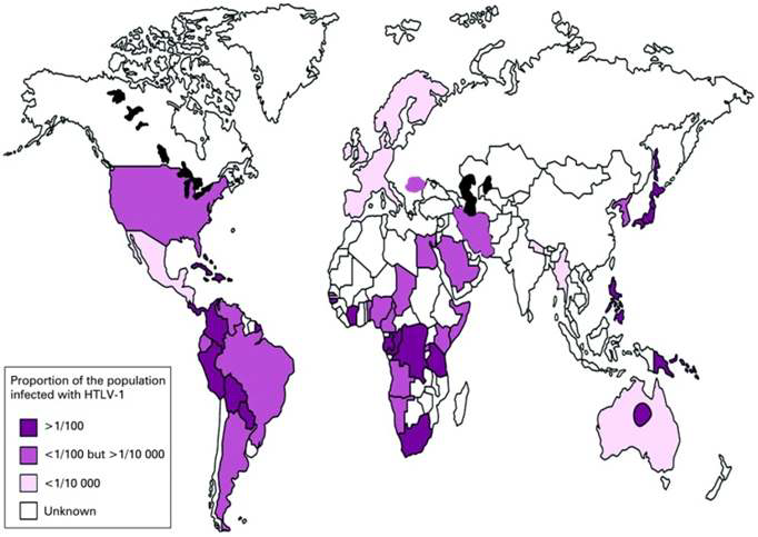HTLV-1 의 전세계적 감염 현황 (2009)