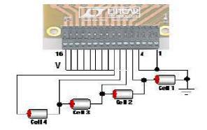 DC1651A보드와 배터리 셀의 연결도