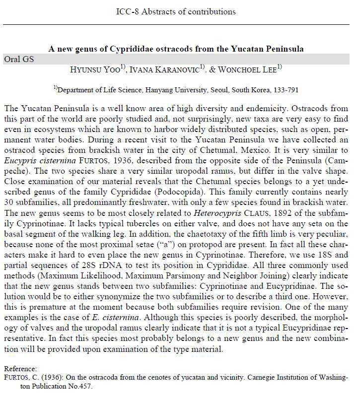 8th International Crustacean Congress 구두발표