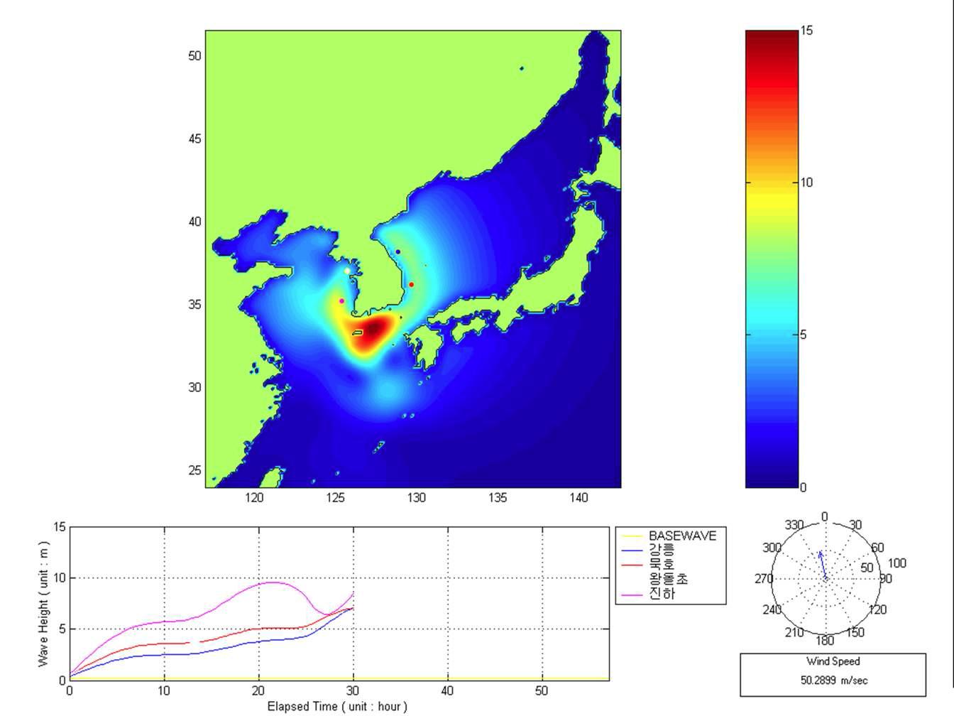 태풍파 예측 모의 시뮬레이션(태풍발생 30시간 경과 시점)
