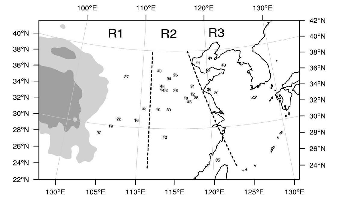 Locations of initial appearance of meso-α-scale low.