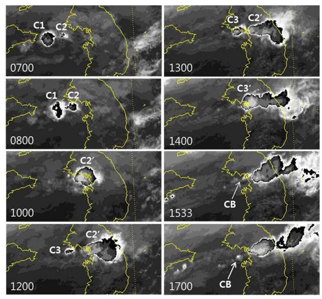 Enhanced IR imagery from 0700 KST to 1700 KST 21 September 2010.