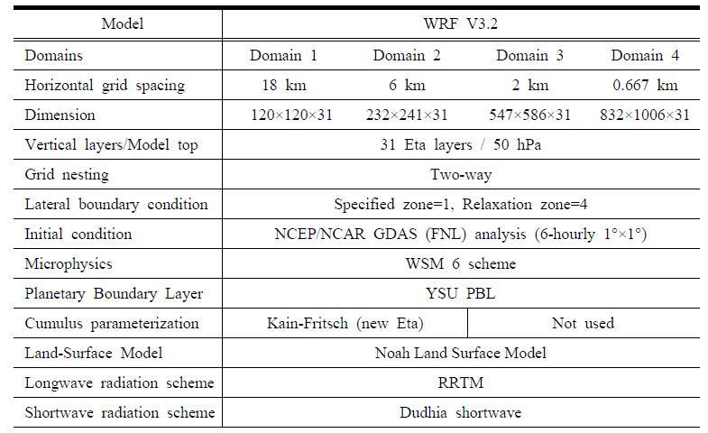 Summary of the WRF model configuration.