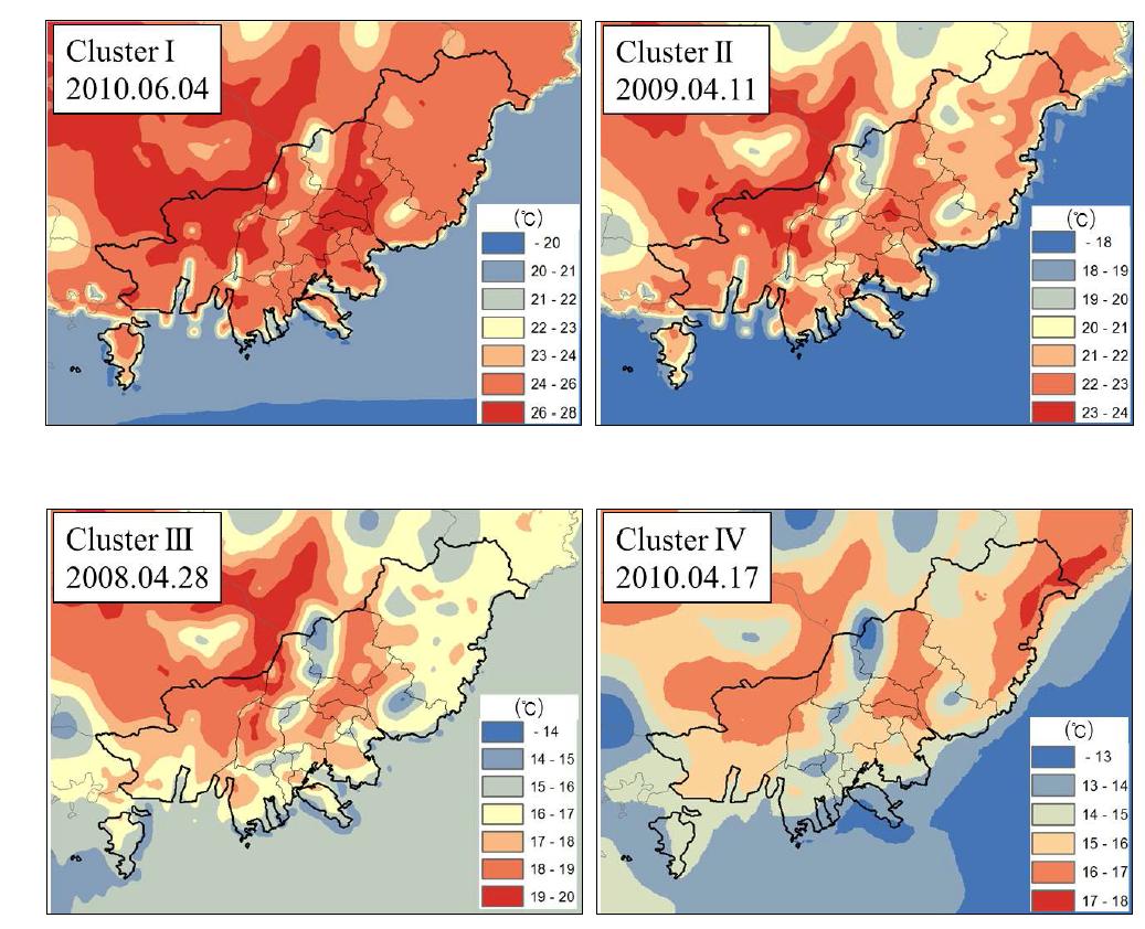 Horizontal temperature distribution using WRF at 1500 LST for each episode.